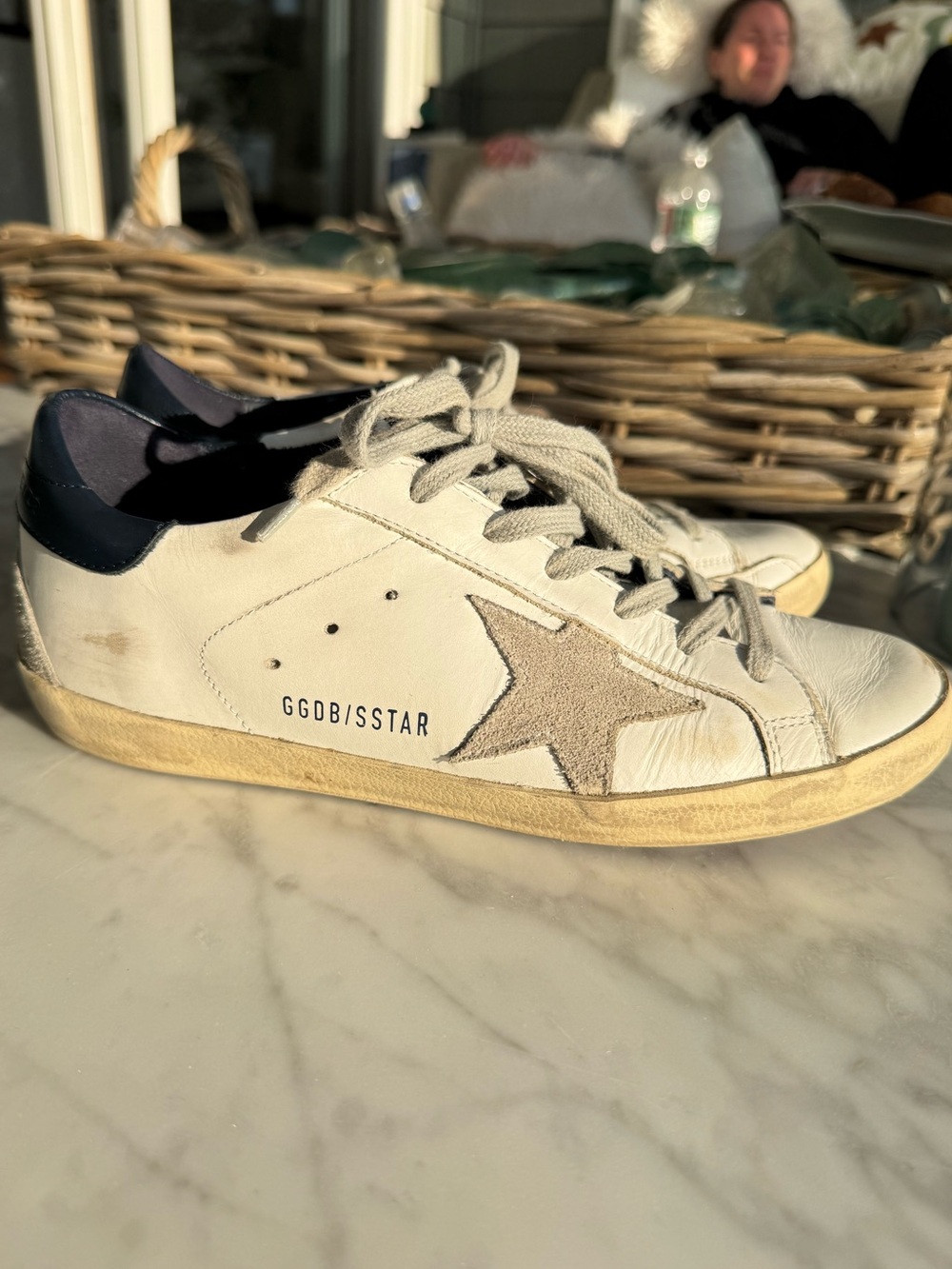 GOLDEN GOOSE Super-Star with Gray Suede Star & Navy Blue Heel Tab - Size 37 - Picture 5 of 7